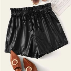 Black Leather Paper Bag Shorts